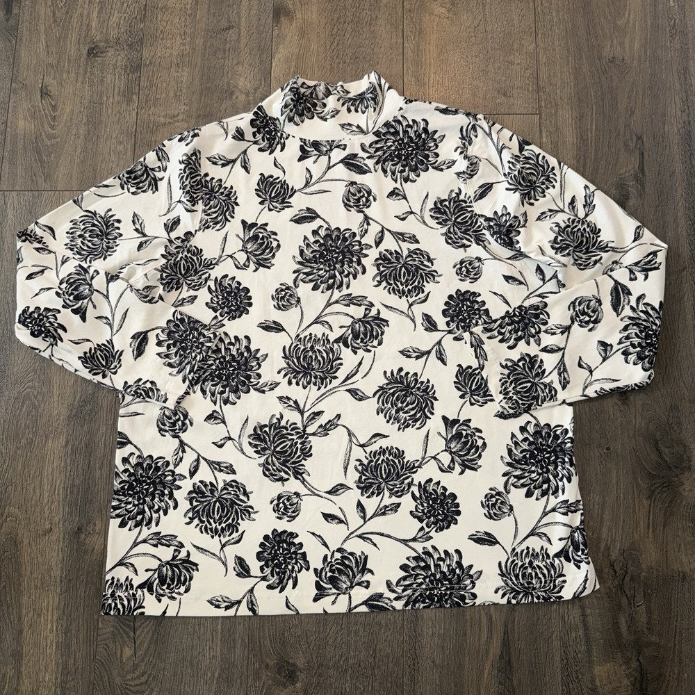 Croft&Barrow Women's 1X Warm Pullover Shirt Floral White Mock Neck‎ Outdoor